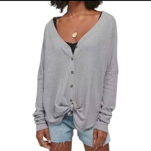 Urban Outfitters Out From Under Jo Jo Waffle Knit Thermal Button Down Top